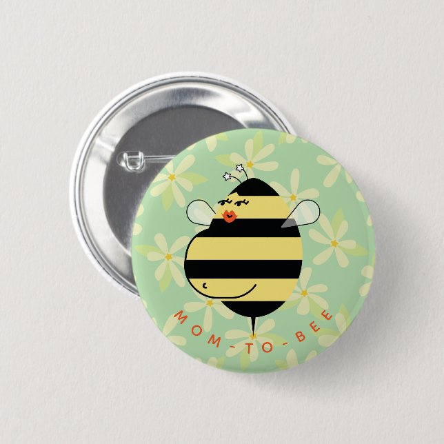 Pregnant Mom-to-Bee Yellow Floral  2 Inch Round Button (Front & Back)