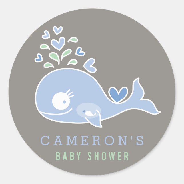 Pregnant Mommy Blue Whale Boy Baby Shower Sticker (Front)