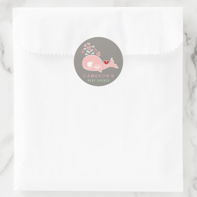 Pregnant Pink Mommy Whale & Twin Girls Baby Shower Classic Round Sticker (Bag)