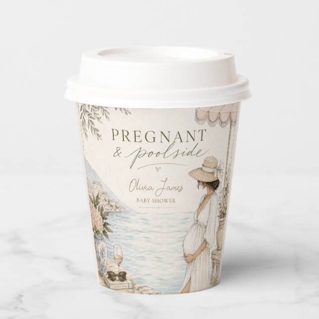 Pregnant & poolside baby shower paper cups (Front)