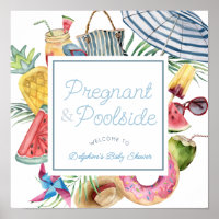 Pregnant & Poolside Boy Baby Shower Welcome Sign