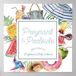 Pregnant & Poolside Boy Baby Shower Welcome Sign