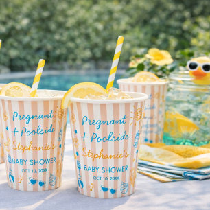 Pregnant & Poolside Summer Pool Party Baby Shower Paper Cups