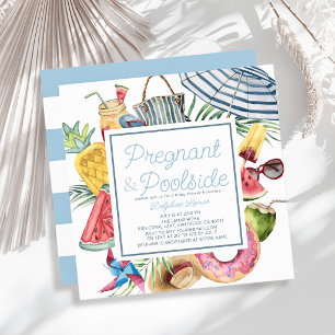 Pregnant & Poolside Tropical Boy Baby Shower Invitation