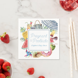 Pregnant & Poolside Tropical Boy Baby Shower Napkin