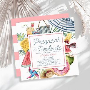 Pregnant & Poolside Tropical Girl Baby Shower Invitation