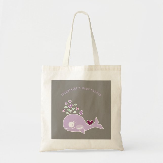Pregnant Purple Mommy Whale Twin Girls Baby Shower Tote Bag (Front)