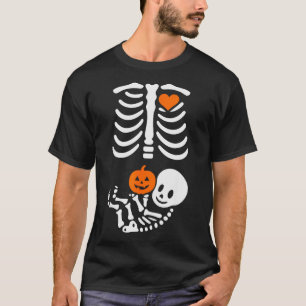 Pregnant Skeleton Baby Bump Funny Halloween Tee 
