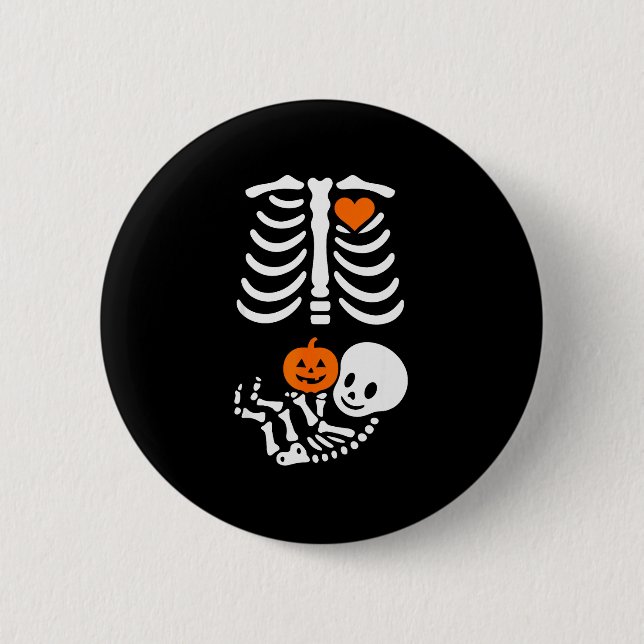 Pregnant Skeleton Baby Bump Funny Halloween Tee  2 Inch Round Button (Front)