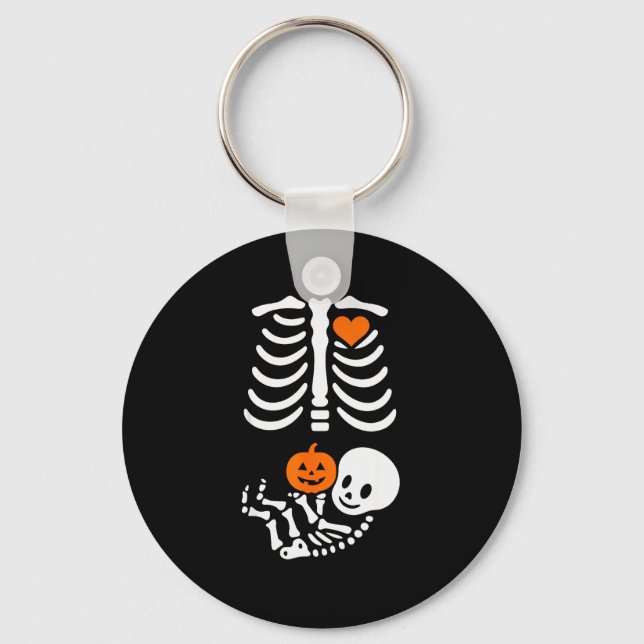 Pregnant Skeleton Baby Bump Funny Halloween Tee  Keychain (Front)