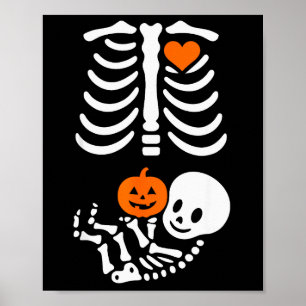 Pregnant Skeleton Baby Bump Funny Halloween Tee  Poster