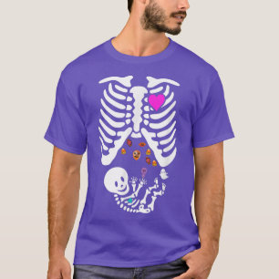 Pregnant Skeleton Halloween Mom Baby Boy with Cand T-Shirt