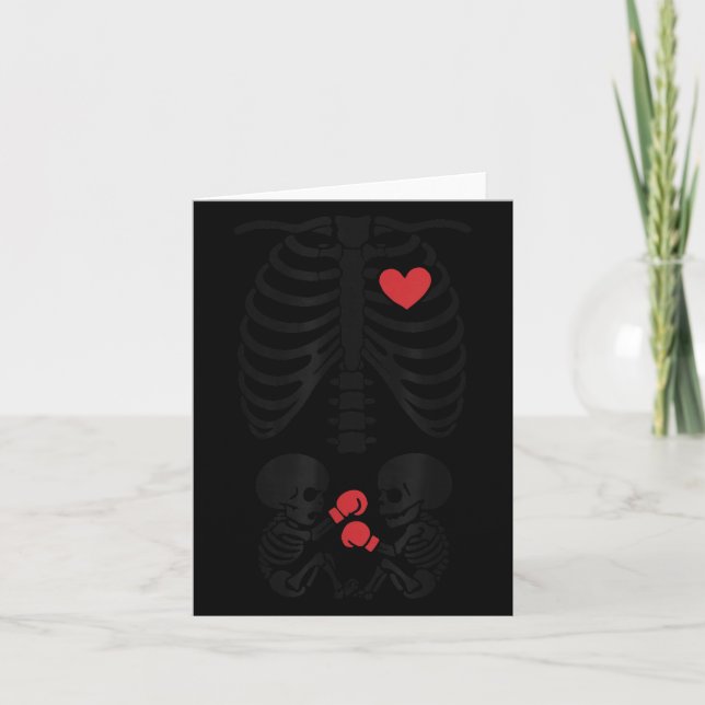 Pregnant Skeleton Twin Halloween Skeleton Boxing T Card (Front)