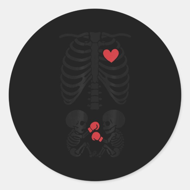 Pregnant Skeleton Twin Halloween Skeleton Boxing T Classic Round Sticker (Front)