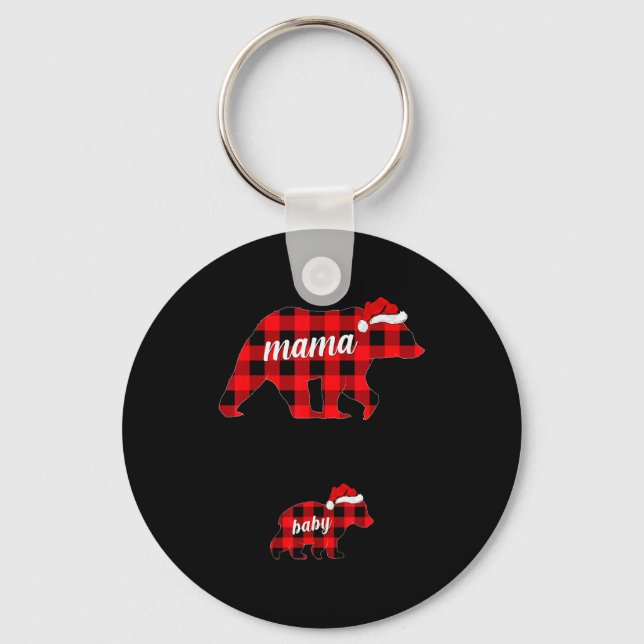 Pregnant Women Mama Bear Pregnancy Christmas Pajam Keychain (Front)