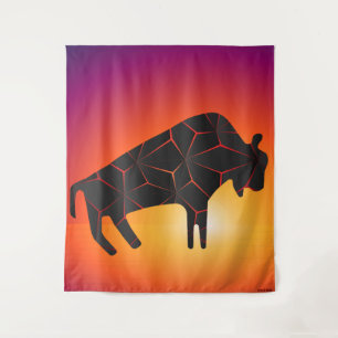 Prehistoric Animals Fiery Bison Tapestry