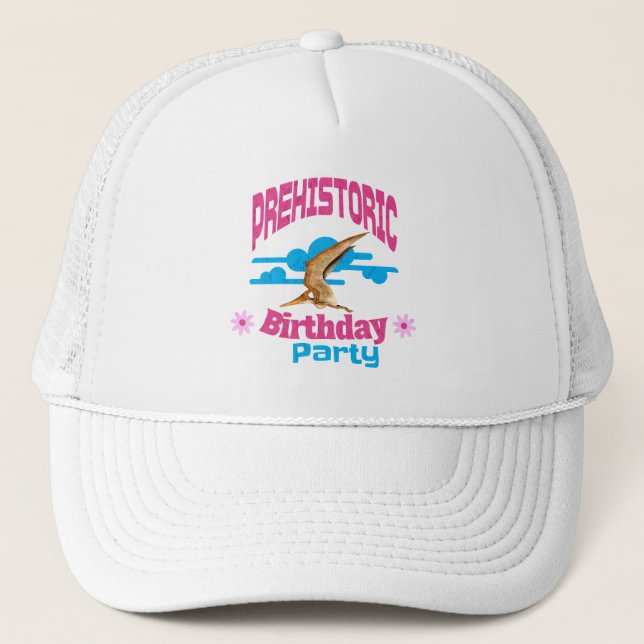 Prehistoric Birthday Party Funny Pterodactyl Trucker Hat (Front)