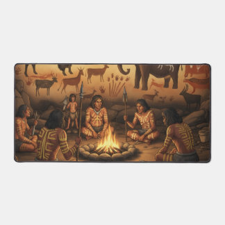 Prehistoric Cave Painting Scene Desk Mat