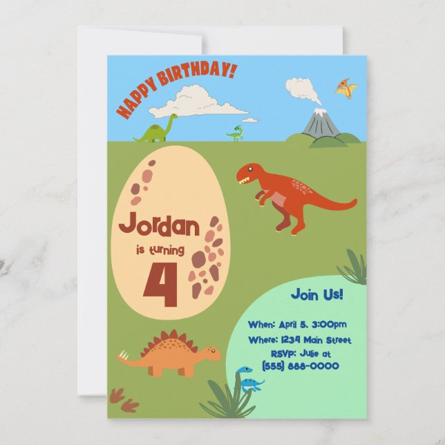 Prehistoric Dinosaur Birthday Invitation (Front)
