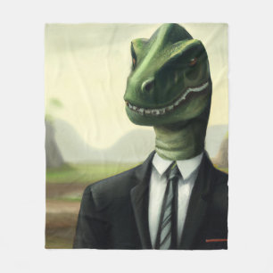 Prehistoric Dinosaur Businessman, Fun AI Generated Fleece Blanket