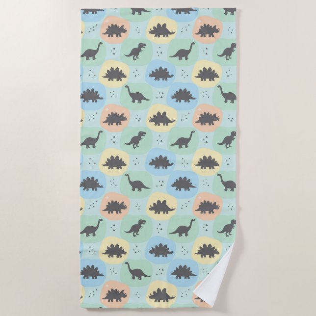 Prehistoric Dinosaur Silhouette Seamless Pattern Beach Towel (Front)