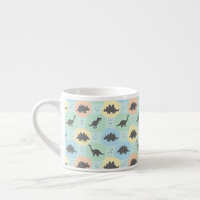 Prehistoric Dinosaur Silhouette Seamless Pattern Espresso Cup (Left)