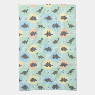 Prehistoric Dinosaur Silhouette Seamless Pattern Kitchen Towel
