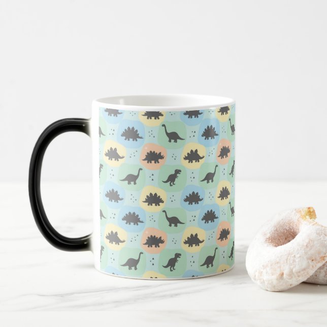 Prehistoric Dinosaur Silhouette Seamless Pattern Magic Mug (With Donut)