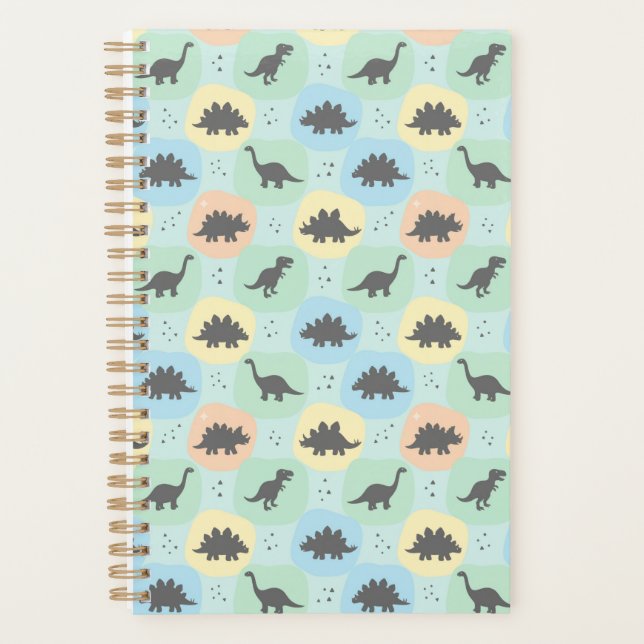 Prehistoric Dinosaur Silhouette Seamless Pattern Planner (Front)