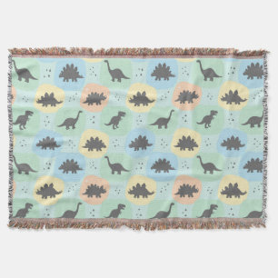 Prehistoric Dinosaur Silhouette Seamless Pattern Throw Blanket