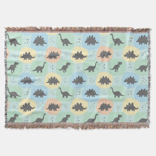 Prehistoric Dinosaur Silhouette Seamless Pattern Throw Blanket (Front)