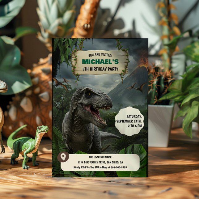 Prehistoric Dinosaur T-rex Birthday Party Invitation (Prehistoric T- rex Dinosaur Birthday Party Invitation)