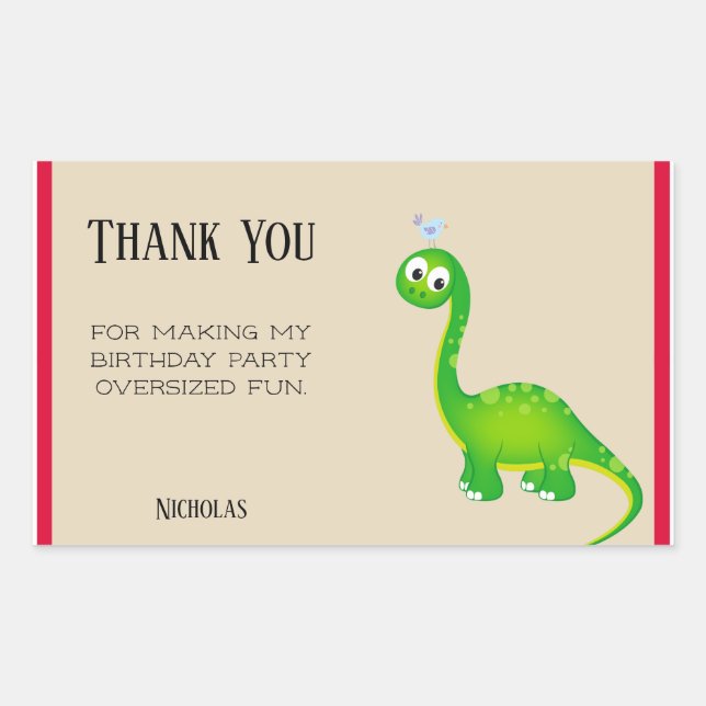 Prehistoric Dinosaur Thank You Sticker (Front)