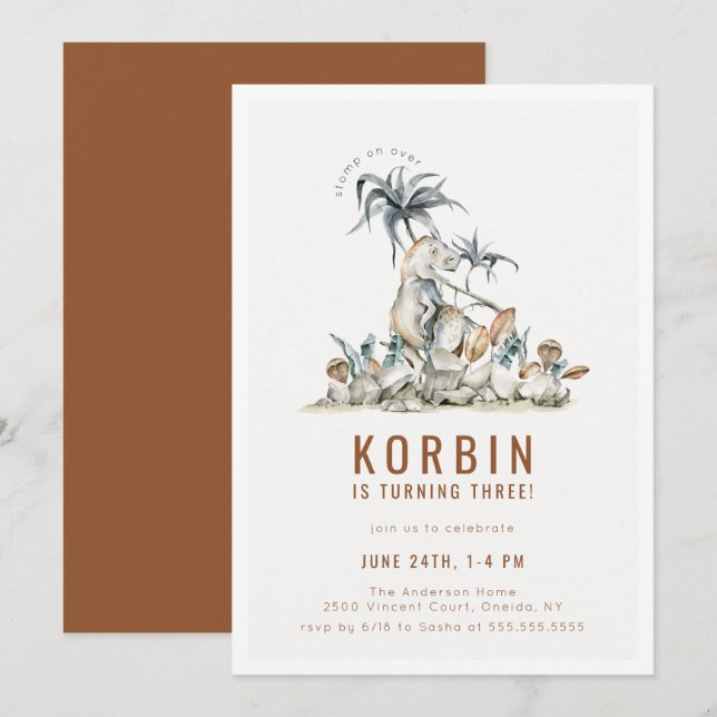 Prehistoric Dinosaur Theme Birthday Party Invitati Invitation (Front/Back)