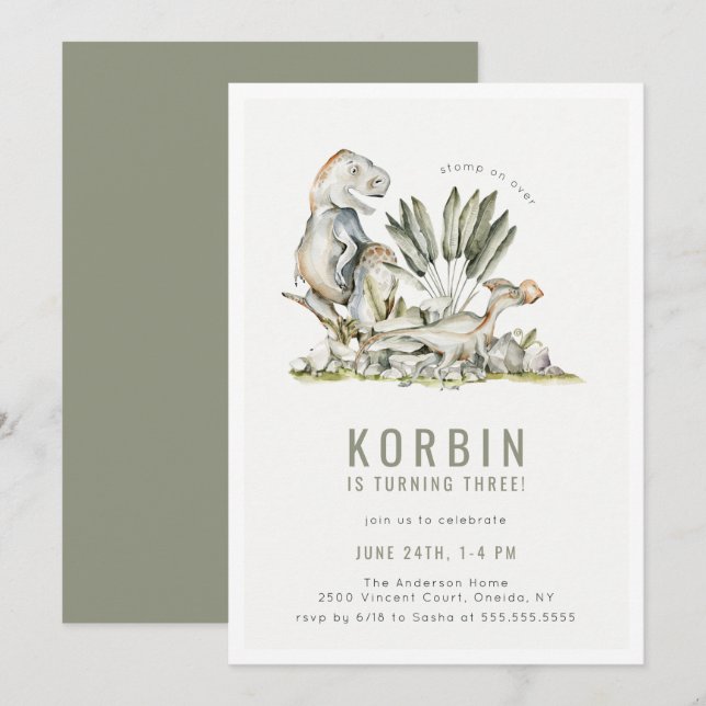 Prehistoric Dinosaur Theme Birthday Party Invitation (Front/Back)