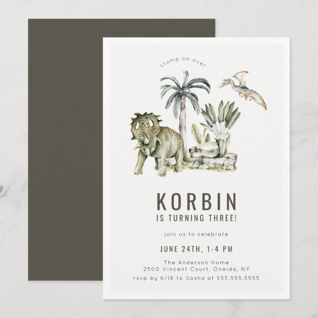 Prehistoric Dinosaur Theme Birthday Party Invitation (Front/Back)