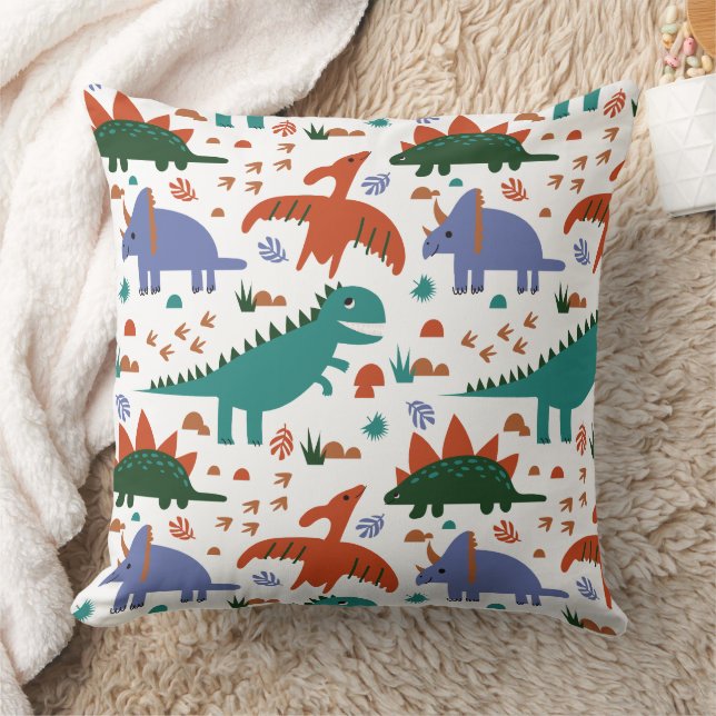 Prehistoric Dinosaurs & Fossil Prints Pattern Throw Pillow (Blanket)