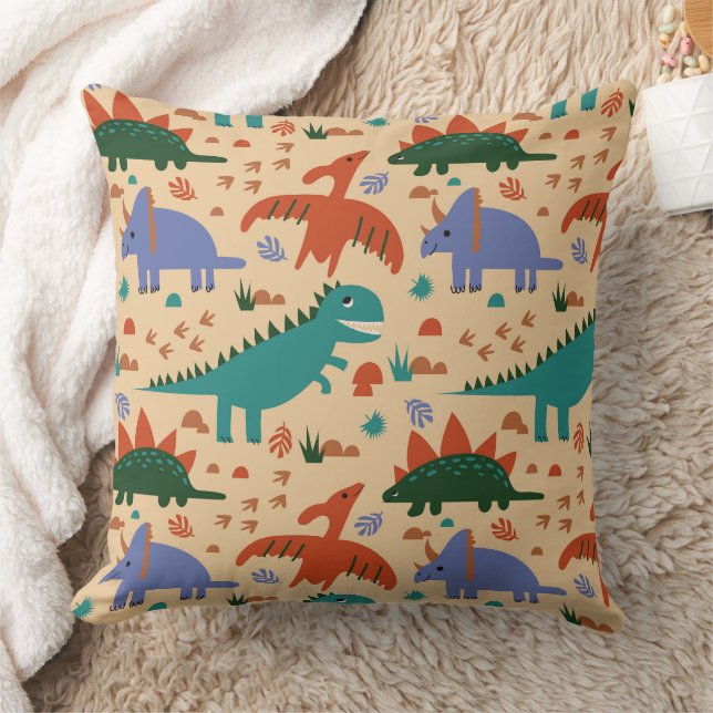 Prehistoric Dinosaurs & Fossil Prints Pattern Throw Pillow (Blanket)
