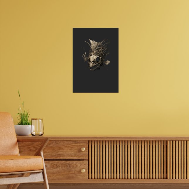 Prehistoric Fish Skull Grunge Dark Art Poster (Living Room 2)