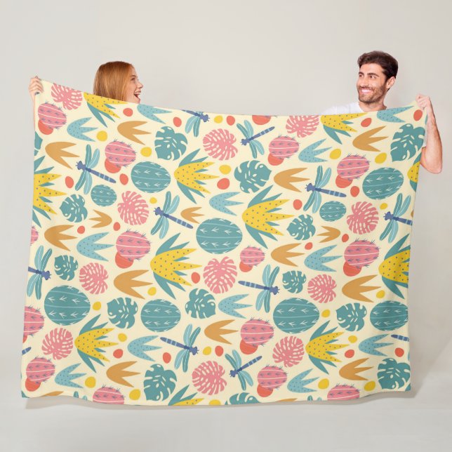 Prehistoric Foliage and Dragonflies Fleece Blanket (In Situ)