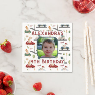 Prehistoric Groups of Colourful Dinosaurs Picture Napkin