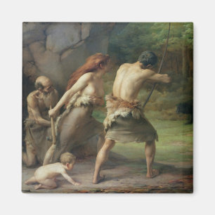 Prehistoric Man Hunting Bears, 1832 Magnet