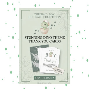 Prehistoric Sage Green Baby Boy Shower Thank You Card