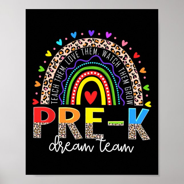 Prek Dream Team Leopard Rainbow Teacher Squad Byck Poster (Front)