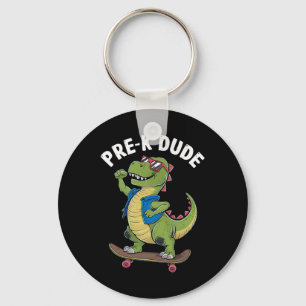 Prek Dude Dinosaur Skateboarding Kids Kindergarten Keychain