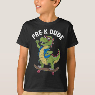 Prek Dude Dinosaur Skateboarding Kids Kindergarten T-Shirt