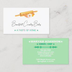 Premade Rolling Pin Logo White Mint Green Bakery Business Card