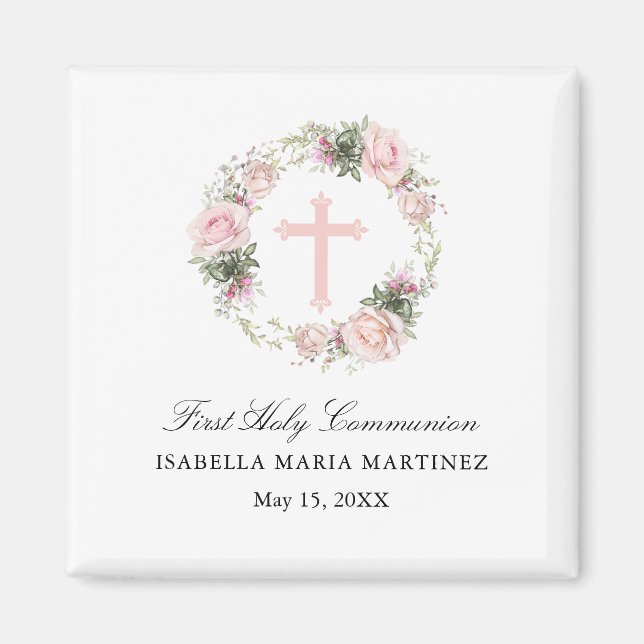 Premier aimant de communion Saint Favoriser Rose r (Devant)
