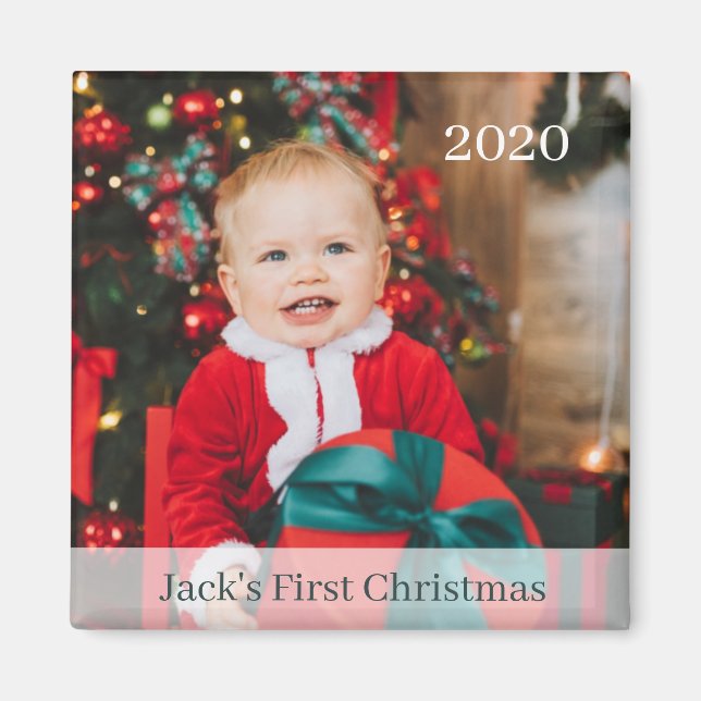 Premier aimant photo personnalisé de Noël pour béb (Devant)