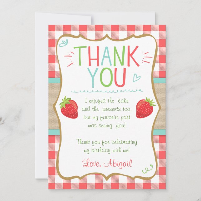 Premier anniversaire de la fraise Carte de remerci (Devant)